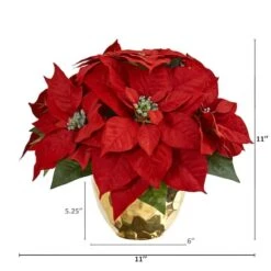 11" Red Poinsettia Arrangement In Golden Vase -Michaels Shop D292878S 12