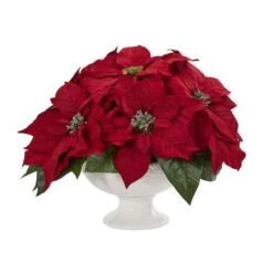13" Red Poinsettia Arrangement In Urn