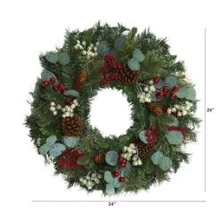 24" Eucalyptus & Pine Wreath With Berries And Pinecones -Michaels Shop D292943S 2