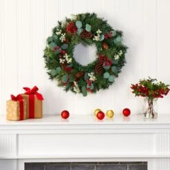24" Eucalyptus & Pine Wreath With Berries And Pinecones -Michaels Shop D292943S 3