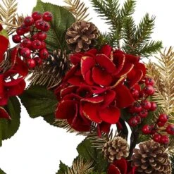 24" Red Hydrangea Pine Wreath -Michaels Shop D292947S 2