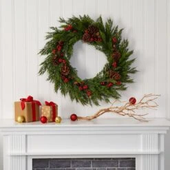 2.6ft. Cypress With Berries & Pinecones Wreath 8 2.6ft. Cypress With Berries & Pinecones Wreath -Michaels Shop D292971S 3