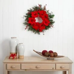 24" Red Amaryllis Wreath -Michaels Shop D293325S 12
