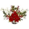 18" Red Poinsettia, Dogwood, Berry & Pine Artificial Arrangement In Silver Vase 1 18" Red Poinsettia, Dogwood, Berry & Pine Artificial Arrangement In Silver Vase -Michaels Shop D322258S 1