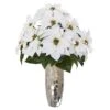 27" White Poinsettia Arrangement In Silver Cylinder Vase -Michaels Shop D322329S 1