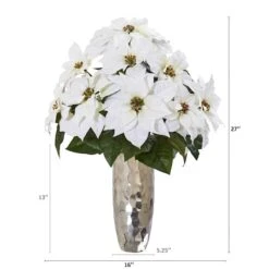 27" White Poinsettia Arrangement In Silver Cylinder Vase -Michaels Shop D322329S 2