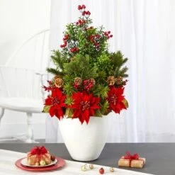 2.5ft. Poinsettia, Boxwood & Succulent Arrangement In White Vase -Michaels Shop D322362S 3