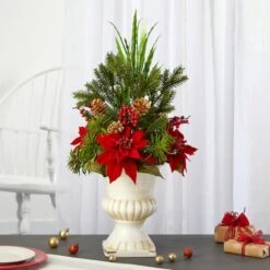 2ft. Poinsettia, Grass & Succulent Arrangement In White Urn -Michaels Shop D322363S 3