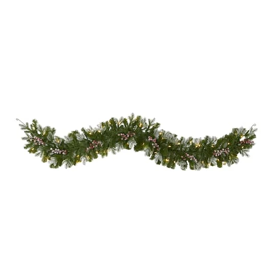 6ft. LED Snow Tipped Berries & Pine Christmas Garland 3 6ft. LED Snow Tipped Berries & Pine Christmas Garland