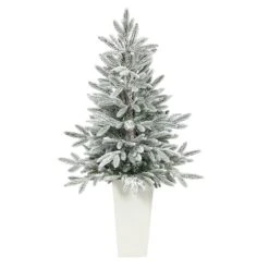 3.5ft. Pre-Lit Flocked Manchester Spruce Christmas Tree In White Planter -Michaels Shop D322561S 3