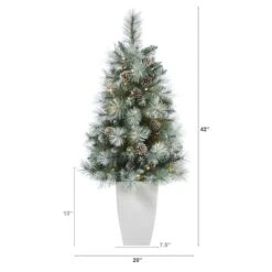 3.5ft. Pre-Lit Frosted British Columbia Mountain Pine Artificial Christmas Tree In White Planter, Clear Lights -Michaels Shop D322617S 2