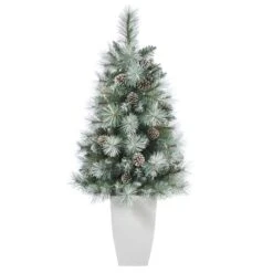 3.5ft. Pre-Lit Frosted British Columbia Mountain Pine Artificial Christmas Tree In White Planter, Clear Lights -Michaels Shop D322617S 3