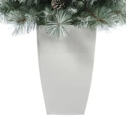 3.5ft. Pre-Lit Frosted British Columbia Mountain Pine Artificial Christmas Tree In White Planter, Clear Lights -Michaels Shop D322617S 6