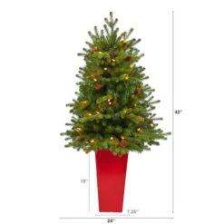 3.5ft. Pre-Lit Yukon Mountain Fir Artificial Christmas Tree In Red Planter, Clear Lights -Michaels Shop D322642S 2