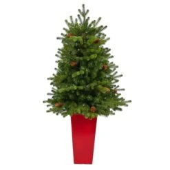 3.5ft. Pre-Lit Yukon Mountain Fir Artificial Christmas Tree In Red Planter, Clear Lights -Michaels Shop D322642S 3