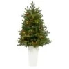 3.5ft. Pre-Lit Yukon Mountain Fir Artificial Christmas Tree In White Planter, Clear Lights