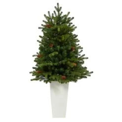 3.5ft. Pre-Lit Yukon Mountain Fir Artificial Christmas Tree In White Planter, Clear Lights -Michaels Shop D322643S 3