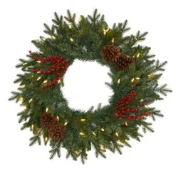 24" LED Green Pine Christmas Wreath With Berries & Pinecones -Michaels Shop D322796S 1 1