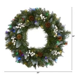 24" LED Snow Tipped Pinecone & White Berry Wreath -Michaels Shop D322815S 2