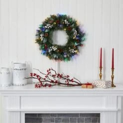 24" LED Snow Tipped Pinecone & White Berry Wreath -Michaels Shop D322815S 4