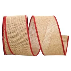 JAM Paper 2.5" X 10yd. Natural Burlap With Red Wired Edge Ribbon