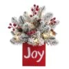 14" LED Joy Frosted Greenery In Red Wood Container