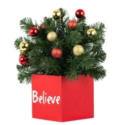 14" LED Believe Classic Greenery In Red Wood Container 7 14" LED Believe Classic Greenery In Red Wood Container -Michaels Shop D349460S 2