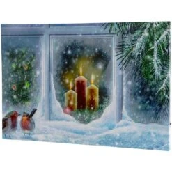 Northlight LED Lighted Snowy Window Pane And Candles Christmas Canvas Wall Art -Michaels Shop D361866S 11
