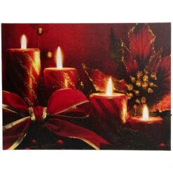 Northlight LED Lighted Glitter Striped Candles With Poinsettia & Bow Christmas Wall Art -Michaels Shop D361869S 11