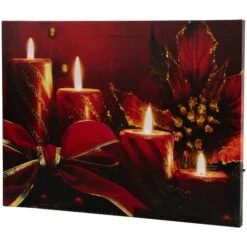 Northlight LED Lighted Glitter Striped Candles With Poinsettia & Bow Christmas Wall Art -Michaels Shop D361869S 12