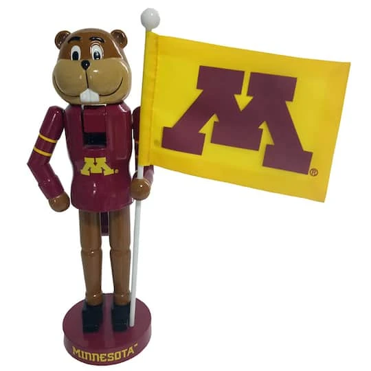 12'' Minnesota Golden Gopher Mascot With Flag Nutcracker 4 12'' Minnesota Golden Gopher Mascot With Flag Nutcracker - Image 2
