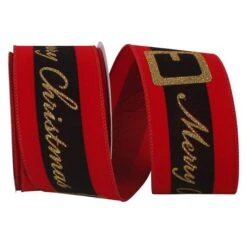JAM Paper 2.5" X 10yd. Velvet Wired Merry Christmas Santa Belt Ribbon