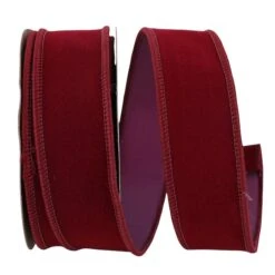 The Ribbon Roll 1.375" X 10yd. Velvet Wired Ribbon Burgundy