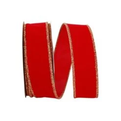 The Ribbon Roll 1.375" X 10yd. Velvet Wired Ribbon Hot Red/Gold -Michaels Shop D378111S 1 1