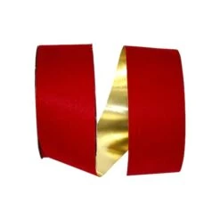 JAM Paper 2.5" X 25yd. Velvet Gold Back Ribbon Holiday Red