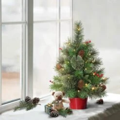 2ft. Pre-Lit Artificial Christmas Tree In Red Base, Warm White LED Lights -Michaels Shop D393391S 3