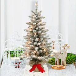 3ft. Pre-Lit Flocked Fraser Fir Artificial Christmas Tree, Clear Lights -Michaels Shop D393455S 3
