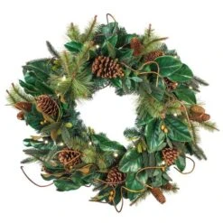 Village Lighting 30" Pre-Lit Magnolia Leaf Christmas Wreath, Clear LED Lights -Michaels Shop D403185S 2