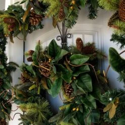 Village Lighting 30" Pre-Lit Magnolia Leaf Christmas Wreath, Clear LED Lights -Michaels Shop D403185S 4