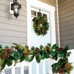 Village Lighting 30" Pre-Lit Magnolia Leaf Christmas Wreath, Clear LED Lights -Michaels Shop D403185S 5