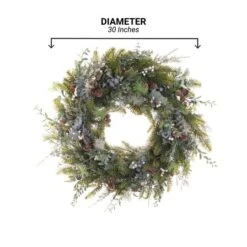 Village Lighting 30" Pre-Lit Rustic White Berry Christmas Wreath, Clear LED Lights -Michaels Shop D403195S 17