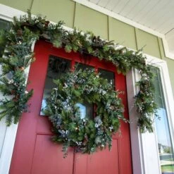 Village Lighting 30" Pre-Lit Rustic White Berry Christmas Wreath, Clear LED Lights -Michaels Shop D403195S 5