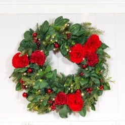 Village Lighting 30" LED Red Peonies & Berry Wreath -Michaels Shop D403198S 10