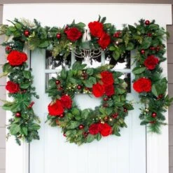 Village Lighting 30" LED Red Peonies & Berry Wreath -Michaels Shop D403198S 3
