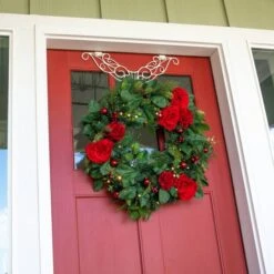 Village Lighting 30" LED Red Peonies & Berry Wreath -Michaels Shop D403198S 4