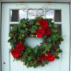 Village Lighting 30" LED Red Peonies & Berry Wreath -Michaels Shop D403198S 6