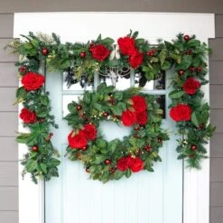 Village Lighting 30" LED Red Peonies & Berry Wreath -Michaels Shop D403198S 8
