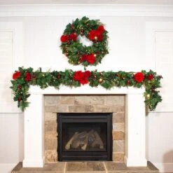 Village Lighting 30" LED Red Peonies & Berry Wreath -Michaels Shop D403198S 9