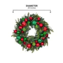 Village Lighting 30" Pre-Lit Christmas Cheer Wreath, Clear LED Lights -Michaels Shop D403201S 19