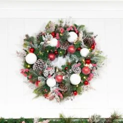 Village Lighting 30" Pre-Lit Frosted Wonderland Christmas Wreath, Red & Clear LED Lights -Michaels Shop D403209S 10